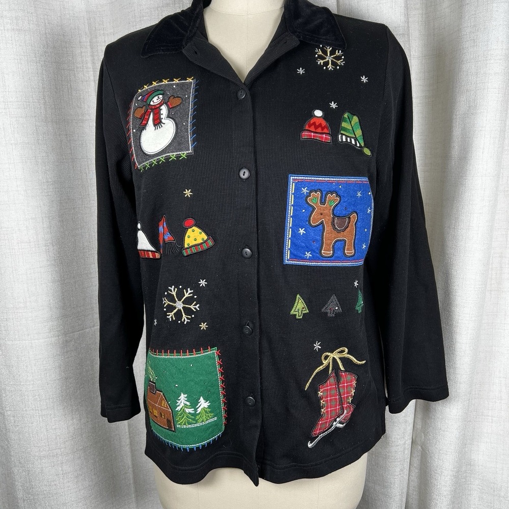 Vintage Planet & Company Embroidered Christmas Sweater‎ Cardigan Women's Medium